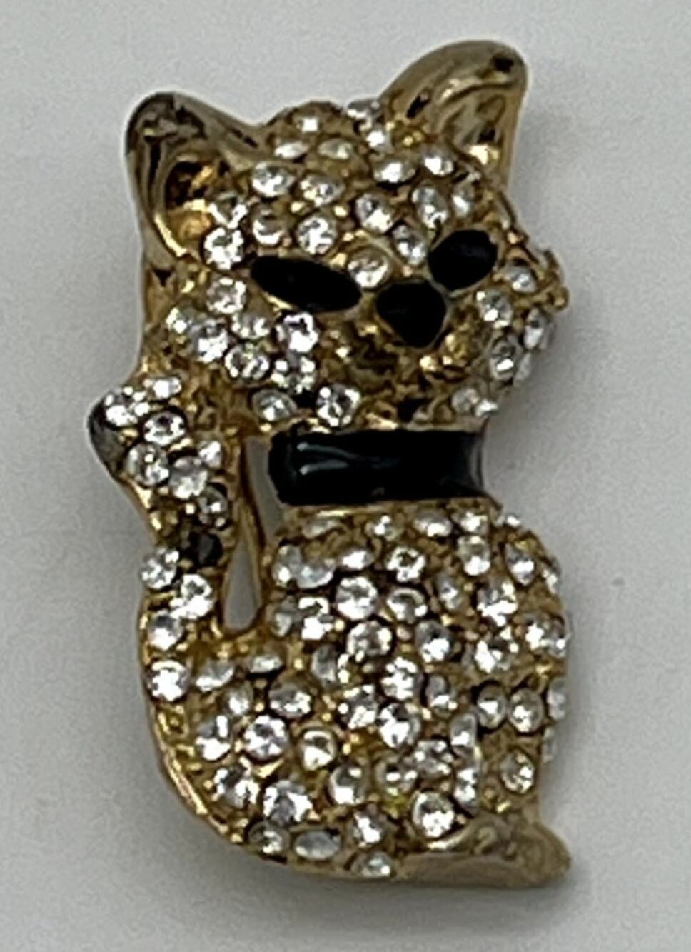 Small Gold Tone Rhinestones Kitty Sparkle Pin Brooch Fashion Jewelry Accessory